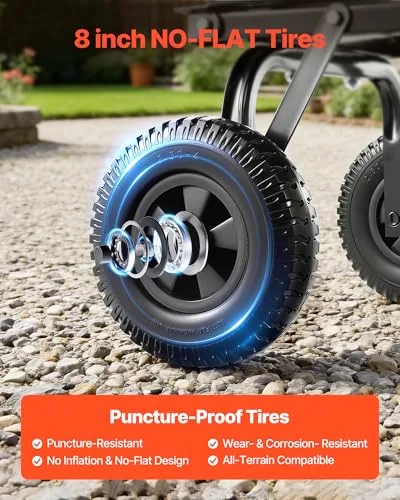 VEVOR ▫️ Carrinho de jardim com função basculante e capacidade de carga de 181 kg, carrinho de jardim em polietileno com mecanismo de basculamento de 90°, com rodas giratórias de 180° e rolamentos flexíveis de 270° para plantas 3
