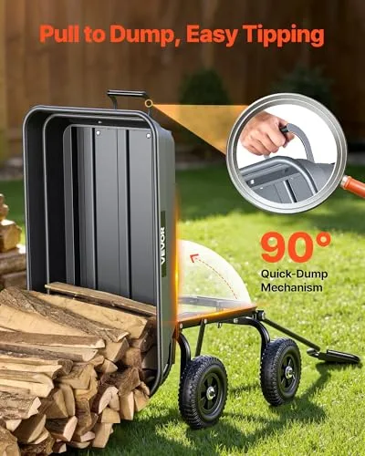 VEVOR ▫️ Carrinho de jardim com função basculante e capacidade de carga de 181 kg, carrinho de jardim em polietileno com mecanismo de basculamento de 90°, com rodas giratórias de 180° e rolamentos flexíveis de 270° para plantas 4
