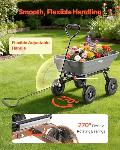 VEVOR ▫️ Carrinho de jardim com função basculante e capacidade de carga de 181 kg, carrinho de jardim em polietileno com mecanismo de basculamento de 90°, com rodas giratórias de 180° e rolamentos flexíveis de 270° para plantas 5