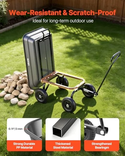 VEVOR ▫️ Carrinho de jardim com função basculante e capacidade de carga de 181 kg, carrinho de jardim em polietileno com mecanismo de basculamento de 90°, com rodas giratórias de 180° e rolamentos flexíveis de 270° para plantas 6
