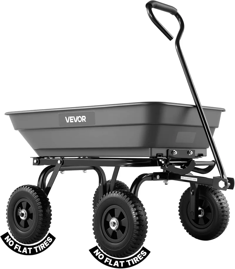 VEVOR ▫️ Carrinho de jardim com função basculante e capacidade de carga de 181 kg, carrinho de jardim em polietileno com mecanismo de basculamento de 90°, com rodas giratórias de 180° e rolamentos flexíveis de 270° para plantas
