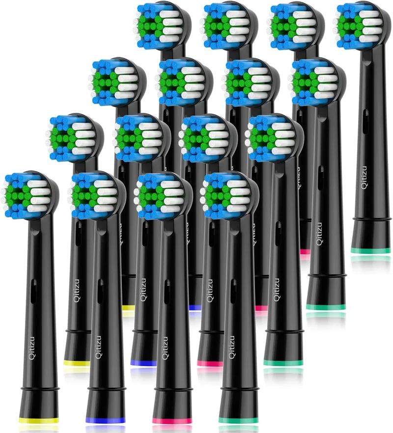 Qitizu ▫️ Escovas de Substituição Compatíveis com Escovas Elétricas Oral-B, Cabeças de Escova para Pro Vitality Smart Genius (16 pretas, 16 unidades )