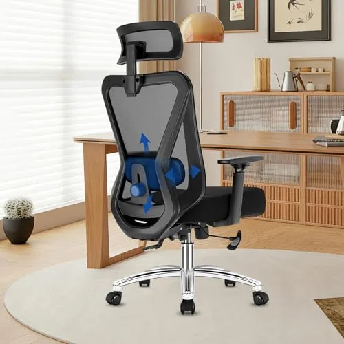 Durrafy ▫️ Cadeira de escritório ergonómica cadeira de escritório com 3 níveis de inclinação, apoio para a cabeça ajustável, apoio lombar e apoios para os braços, cadeira executiva resistente até 150 kg, cadeira 2