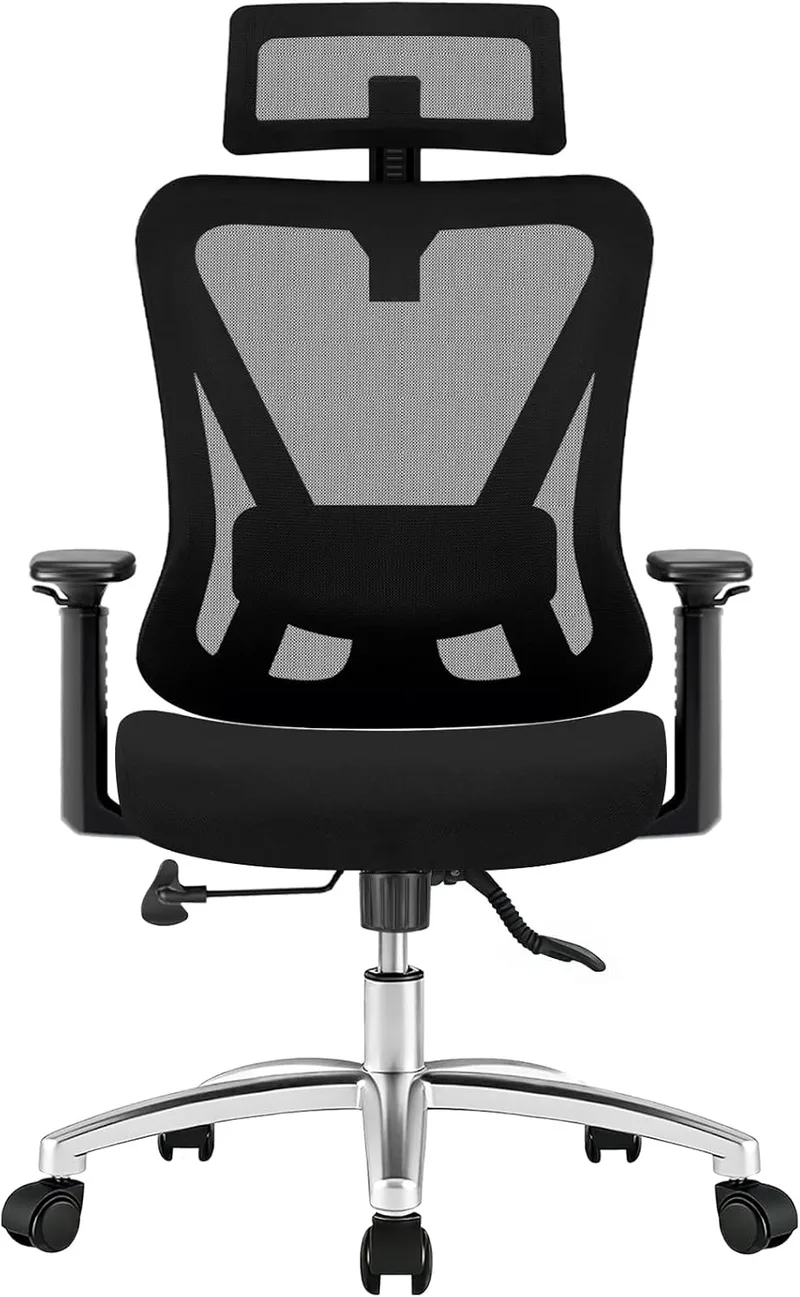 Durrafy ▫️ Cadeira de escritório ergonómica cadeira de escritório com 3 níveis de inclinação, apoio para a cabeça ajustável, apoio lombar e apoios para os braços, cadeira executiva resistente até 150 kg, cadeira