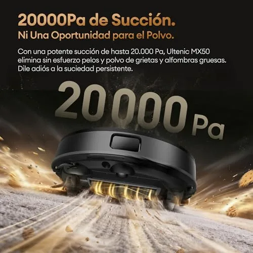 Ultenic ▫️ MX50: Aspirador e esfregador de chão robótico com IA e estação «tudo em um» | Autolimpeza com água quente a 65 °C e secagem a 45°C | Esfregona extensível e elevação automática | 20 000 Pa, esvaziamento automático com autonomia de 90 dias 3