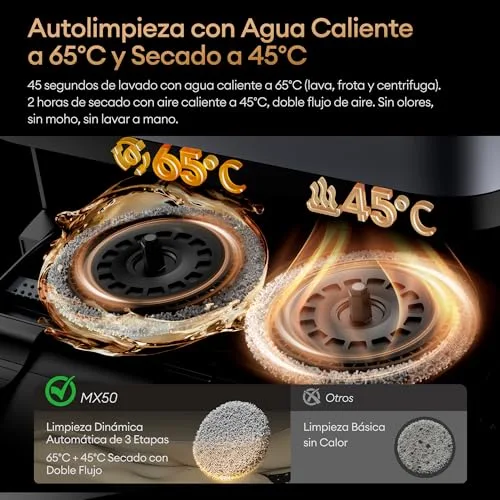 Ultenic ▫️ MX50: Aspirador e esfregador de chão robótico com IA e estação «tudo em um» | Autolimpeza com água quente a 65 °C e secagem a 45°C | Esfregona extensível e elevação automática | 20 000 Pa, esvaziamento automático com autonomia de 90 dias 4
