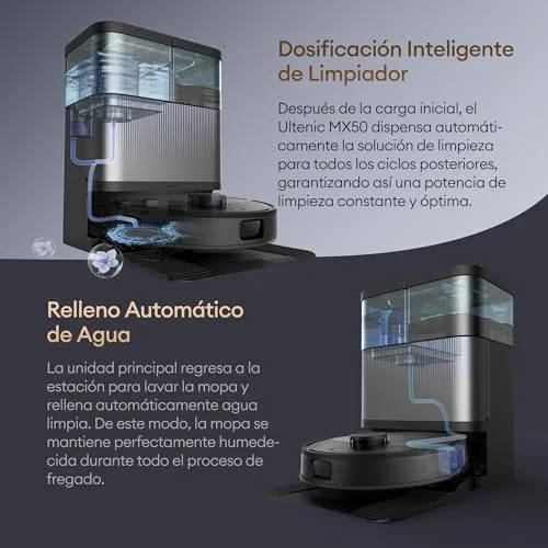 Ultenic ▫️ MX50: Aspirador e esfregador de chão robótico com IA e estação «tudo em um» | Autolimpeza com água quente a 65 °C e secagem a 45°C | Esfregona extensível e elevação automática | 20 000 Pa, esvaziamento automático com autonomia de 90 dias 6