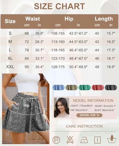 Yutdeng ▫️ Calções de Verão Casuais para Mulher, Fluidos, Elegantes, de Perna Larga, em Chiffon Floral, Saia-Calções de Praia, Cintura Elástica, Bermudas Boémias, Frescos, para Férias, com Cordão e Bolsos 6