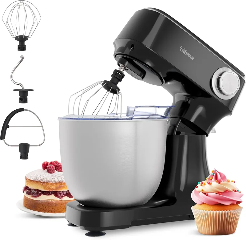 Tristar ▫️ Robô de cozinha com taça em aço inoxidável de 4,5 L, potência de 800 W, 12 velocidades com função de pulso, cabeça inclinável, proteção anti-salpicos, MX-4870