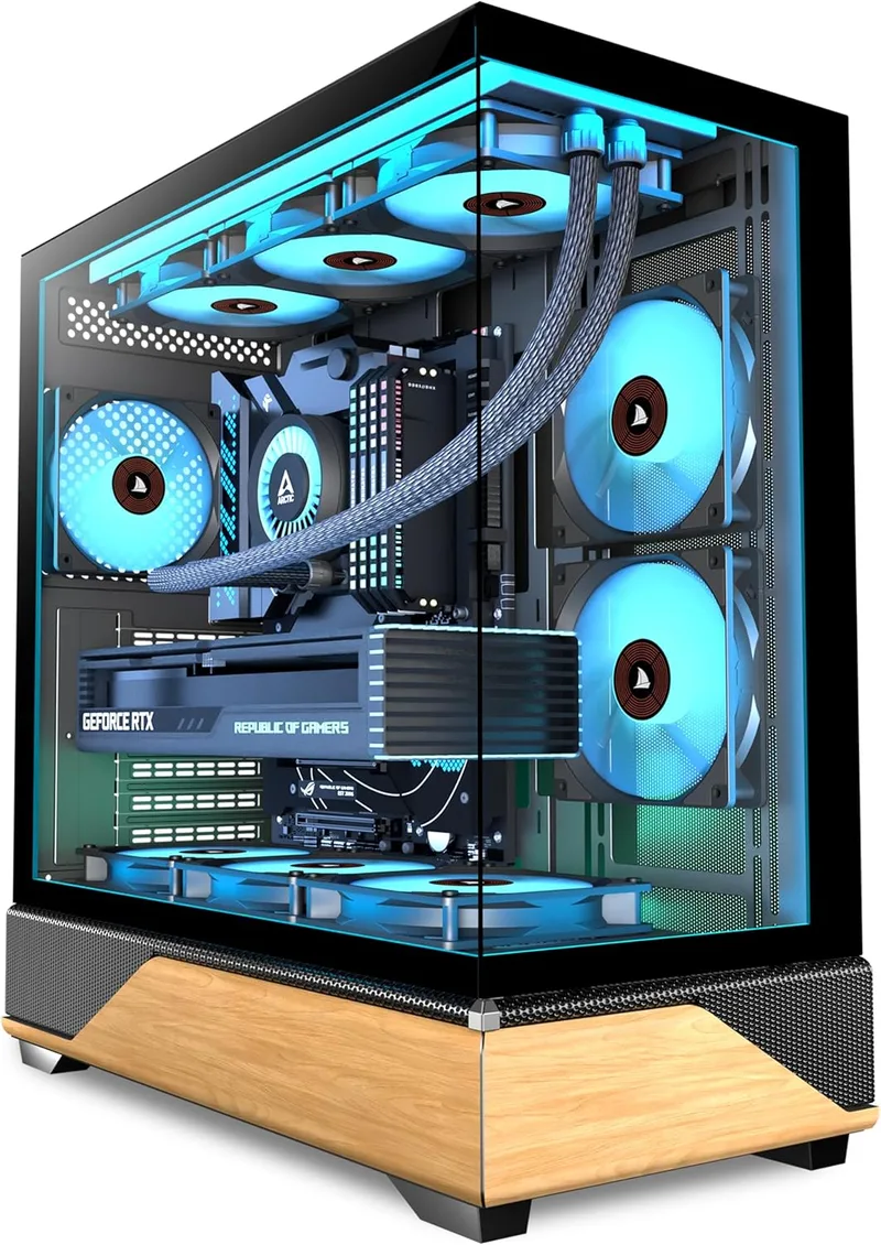 KEDIERS ▫️ Caixa para computador pré-instalada 5 × 120 mm, ventoinha preta, caixa ATX Mid Tower para PC, caixa para PC com vista panorâmica, painel frontal em vidro temperado, preto, P6 ARGB
