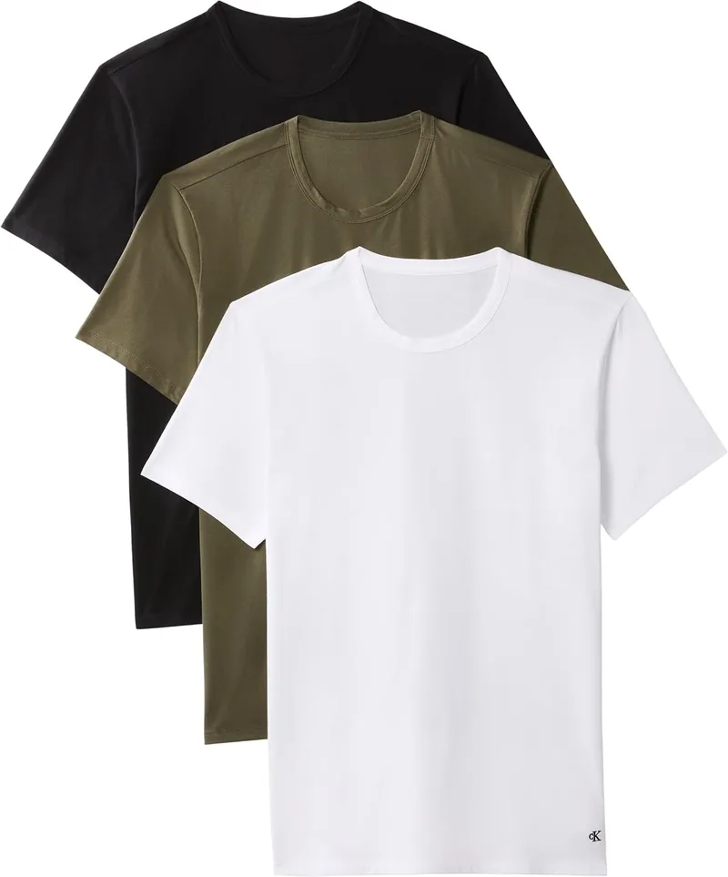 Calvin Klein ▫️ Camisolas de manga curta para homem, conjunto de 3, com gola redonda, básicas