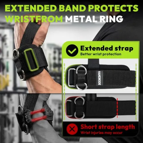 HANDBODE ▫️ Correias de levantamento para halterofilismo e levantamento de peso morto com argolas em D para treino em máquinas de cabos, correias de pulso de comprimento extra para homens e 2