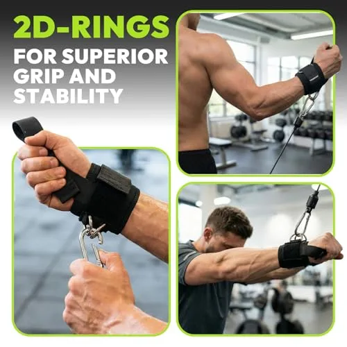 HANDBODE ▫️ Correias de levantamento para halterofilismo e levantamento de peso morto com argolas em D para treino em máquinas de cabos, correias de pulso de comprimento extra para homens e 3