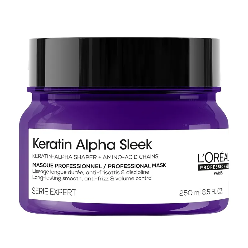 L'Oréal Professionnel Paris ▫️ L'Oréal Professionnel, Máscara Keratin Alpha Sleek, Anti-Frizz, Controlo do Frizz e Volume. Hidrata e nutre o cabelo, Adequado para todos os tipos de cabelo, 250 ml