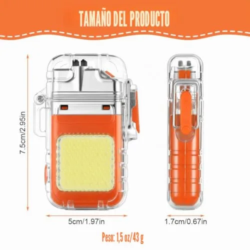 Vicloon ▫️ Isqueiro Elétrico, Isqueiro Eletrónico Recarregável por USB-C, Isqueiro de Duplo Arco com Lanterna, Resistente ao Vento e à Água, Isqueiros para Velas, Presente para o Pai, Avô (Laranja) 2