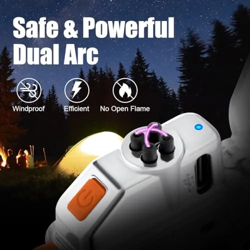 Vicloon ▫️ Isqueiro Elétrico, Isqueiro Eletrónico Recarregável por USB-C, Isqueiro de Duplo Arco com Lanterna, Resistente ao Vento e à Água, Isqueiros para Velas, Presente para o Pai, Avô (Laranja) 6