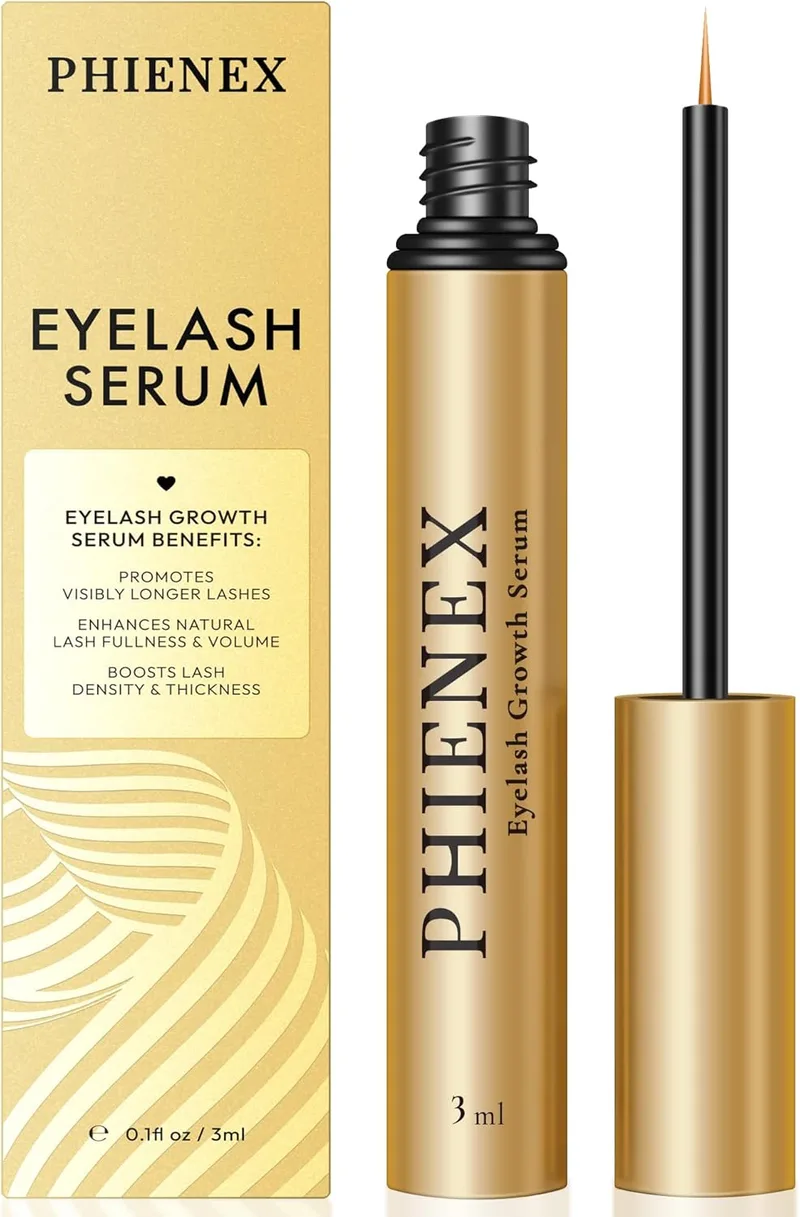 Phienex ▫️ 2026 New Version Eyelash Growth Serum, para um crescimento rápido, maior densidade e pestanas mais longas e cheias, com o Complexo de Péptidos Botânicos da US DermaCraft Labs - 3ml (Metálico)
