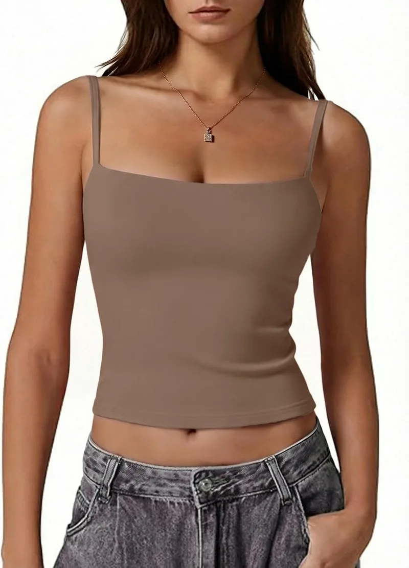 Gyabnw ▫️ Camisola de alças para mulher em algodão com gola quadrada Camisola sem mangas de verão para mulher, básica e com estilo sexy Y2K, top curto