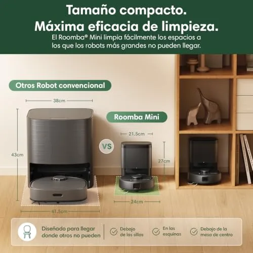 iRobot ▫️ Roomba Mini – Aspirador e esfregador robótico com base AutoEmpty (até 90 dias), navegação LiDAR, potência de aspiração de 7000 Pa, design compacto para espaços reduzidos, aplicação, panos perfumados, preto 5