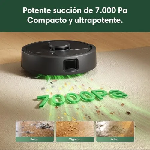 iRobot ▫️ Roomba Mini – Aspirador e esfregador robótico com base AutoEmpty (até 90 dias), navegação LiDAR, potência de aspiração de 7000 Pa, design compacto para espaços reduzidos, aplicação, panos perfumados, preto 6