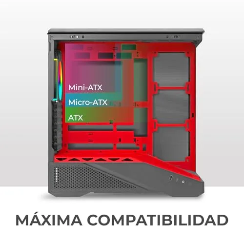 Noua ▫️ Cool GR200 | Caixa para PC Gaming ATX Mid Tower | Ventilador PWM com LED ARGB | USB 3.0 e Type-C | Suporte para refrigeração líquida de 360 mm | Vidro temperado e malha | Vermelho 4