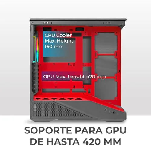 Noua ▫️ Cool GR200 | Caixa para PC Gaming ATX Mid Tower | Ventilador PWM com LED ARGB | USB 3.0 e Type-C | Suporte para refrigeração líquida de 360 mm | Vidro temperado e malha | Vermelho 5