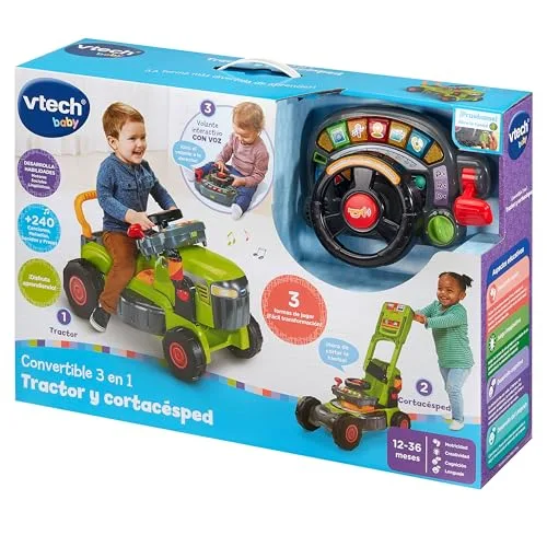 VTech ▫️ Trator e cortador de relva conversível 3 em 1 para bebés, brinquedo para maiores de 1 ano 4