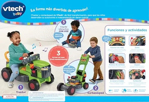 VTech ▫️ Trator e cortador de relva conversível 3 em 1 para bebés, brinquedo para maiores de 1 ano 5