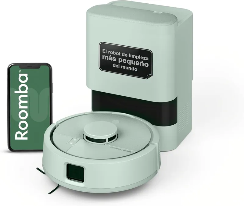 Aspirador e esfregona iRobot Roomba Roomba Mini Robot com base AutoEmpty (até 90 dias), navegação LiDAR, aspiração de 7000Pa, design compacto para espaços apertados, aplicação, esfregonas perfumadas, verde