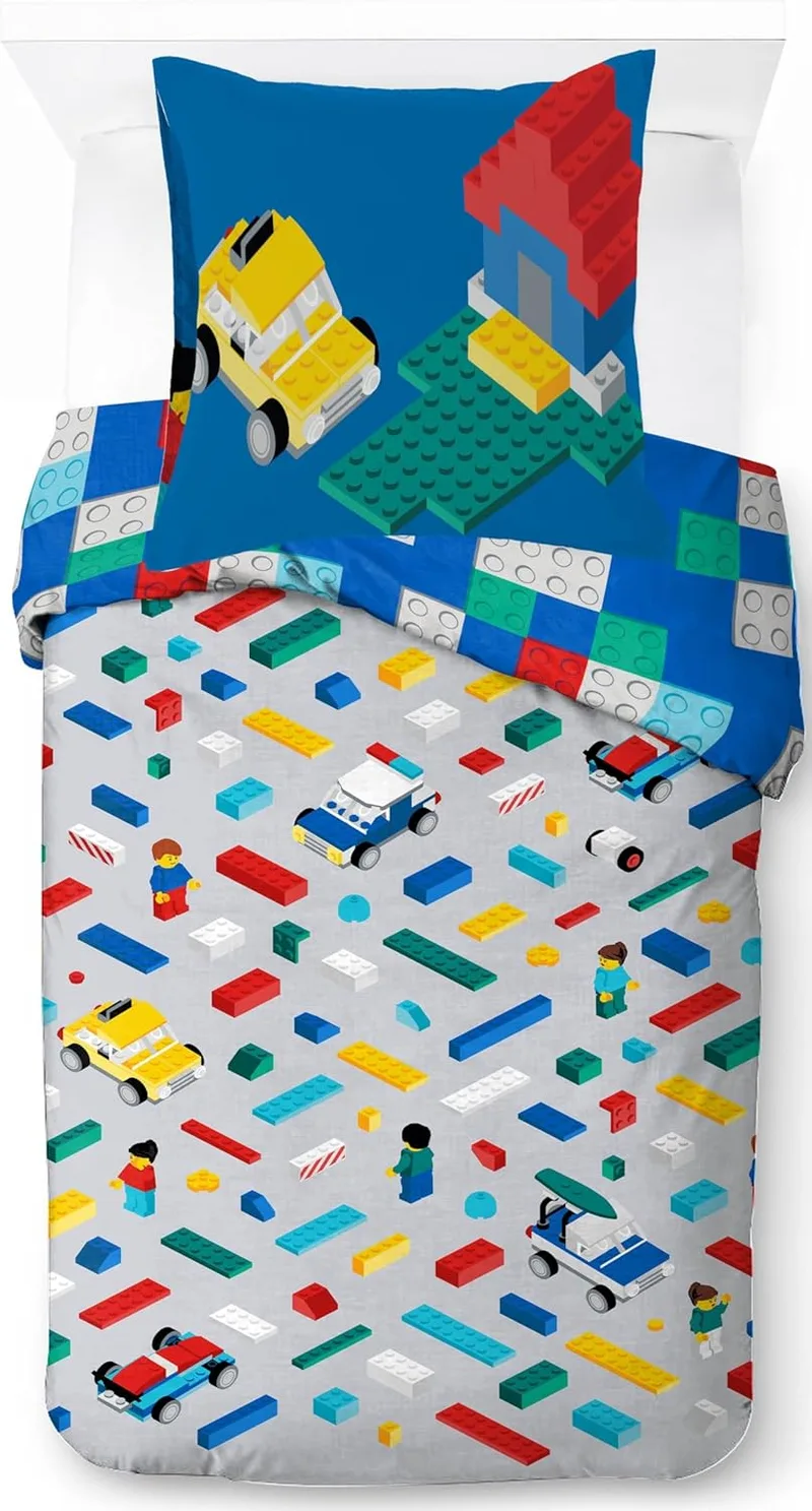 Jay Franco ▫️ Conjunto de capas de edredão Lego Lego - Roupa de cama para crianças super macia com fronha, apenas capa de edredão (enchimento não incluído), multicolor, conjunto individual de 2 peças