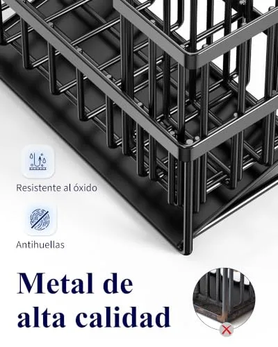 Kitsure ▫️ Organizador de Cozinha - Suporte para esponja de cozinha em aço inoxidável com drenagem automática, organizador de cozinha com porta-escovas para cozinha e casa de banho, 20 x 9,4 x 15,8 cm, preto 5