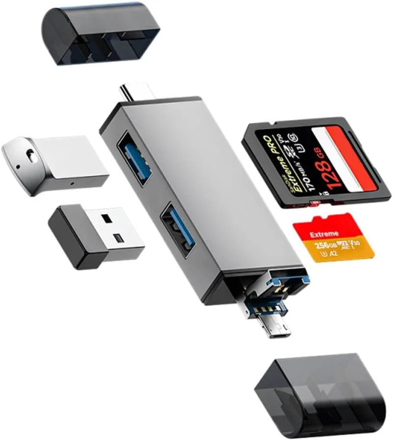 GYCAQAC ▫️ Leitor de cartões USB 3.0 de alta velocidade para cartões SD/Micro SD com suporte para TF, SDXC, compatível com PC, MacBook e iPhone, telemóveis Android/câmaras, Mac e Windows