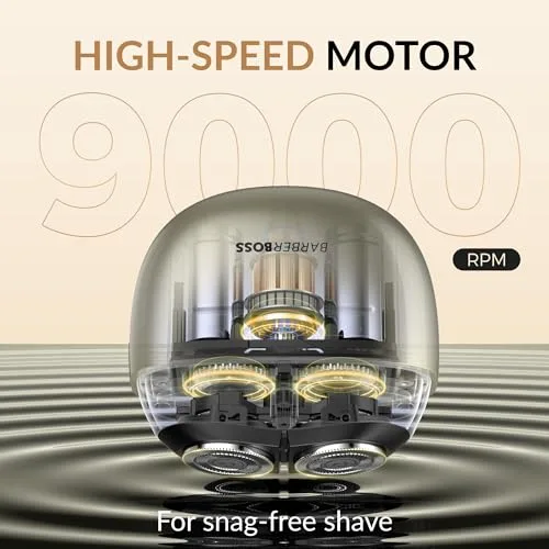 BARBERBOSS ▫️ Máquina de barbear compacta para homem, máquina de barbear elétrica com sensor, máquina de barbear rotativa inteligente com cabeça flutuante de anel duplo, motor de 9000 rpm, QR-2712 4