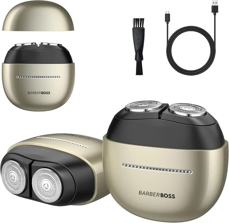 BARBERBOSS ▫️ Máquina de barbear compacta para homem, máquina de barbear elétrica com sensor, máquina de barbear rotativa inteligente com cabeça flutuante de anel duplo, motor de 9000 rpm, QR-2712