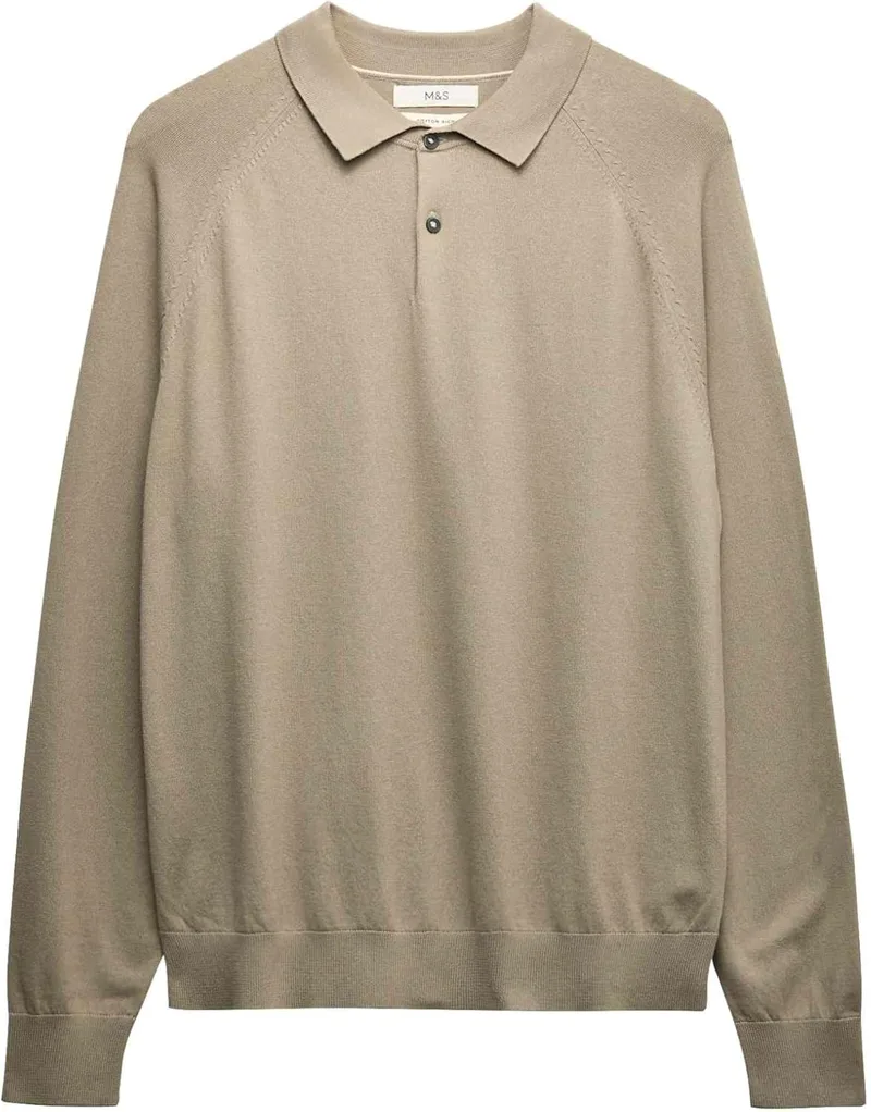 Marks & Spencer ▫️ Polo com aspeto de malha e elevado teor de algodão para homem, corte normal