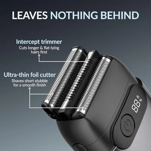 BARBERBOSS ▫️ Máquina de barbear compacta para homem, lâminas flutuantes em aço inoxidável, cabeça de corte magnética, ecrã LED inteligente (Cinza Metálico) 5