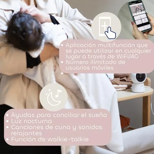 Béaba ▫️ Zen Smart AI – Câmara adicional para monitorização de bebés com vídeo 360°, Full QHD 4 MP, inteligência artificial, deteção de rotação, visão noturna, aplicação móvel, walkie-talkie, VOX, luz noturna 4