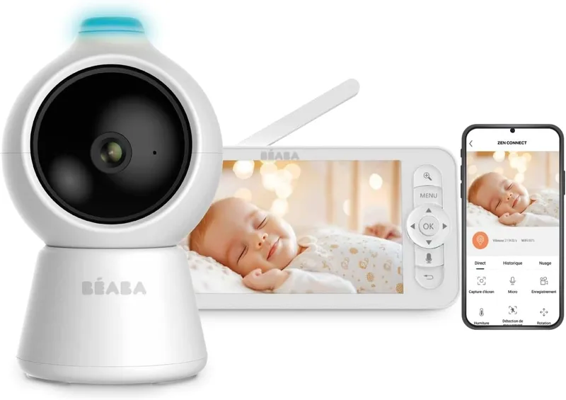 Béaba ▫️ Zen Smart AI – Câmara adicional para monitorização de bebés com vídeo 360°, Full QHD 4 MP, inteligência artificial, deteção de rotação, visão noturna, aplicação móvel, walkie-talkie, VOX, luz noturna