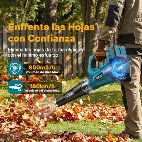 RINOXAR ▫️ Soprador de folhas sem fios, motor sem escovas, 2×18 V/5200 mAh e carregador 2
