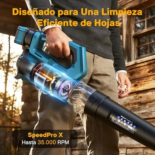 RINOXAR ▫️ Soprador de folhas sem fios, motor sem escovas, 2×18 V/5200 mAh e carregador 3