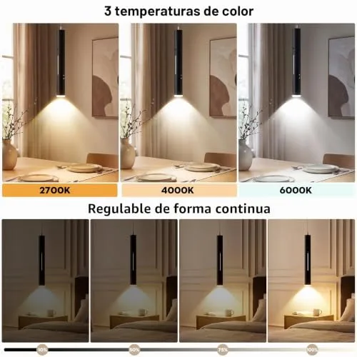 Aukimo ▫️ Candeeiro suspenso com bateria, candeeiros suspensos LED com design moderno, luz sem fios, recarregável via USB com 5000 mAh e comando à distância, para cozinha, sala de jantar, quarto e sala de estar (Preto-2) 2
