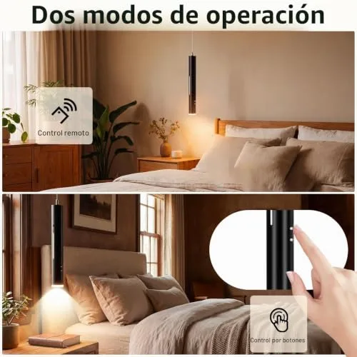 Aukimo ▫️ Candeeiro suspenso com bateria, candeeiros suspensos LED com design moderno, luz sem fios, recarregável via USB com 5000 mAh e comando à distância, para cozinha, sala de jantar, quarto e sala de estar (Preto-2) 5