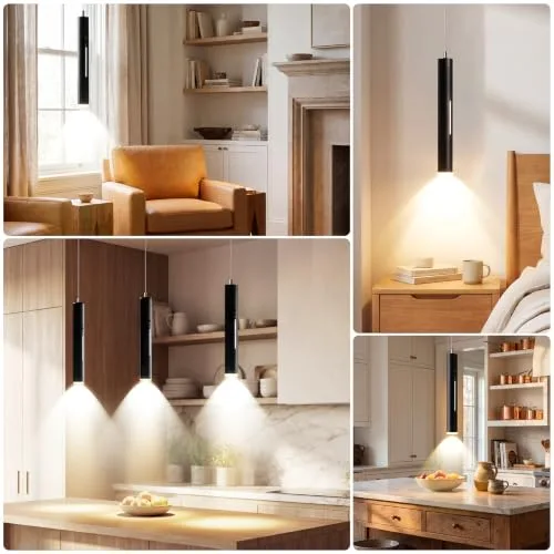 Aukimo ▫️ Candeeiro suspenso com bateria, candeeiros suspensos LED com design moderno, luz sem fios, recarregável via USB com 5000 mAh e comando à distância, para cozinha, sala de jantar, quarto e sala de estar (Preto-2) 7