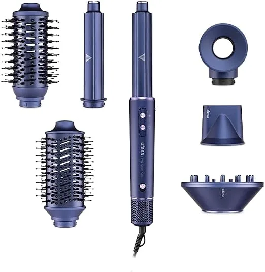 Ufesa ▫️ Modelador de Cabelo Pro Glam Silk 6 em 1 com Motor Digital Sem Escovas, Sistema Coanda, Revestimento Cerâmico, Gerador de Iões e Acessórios Profissionais