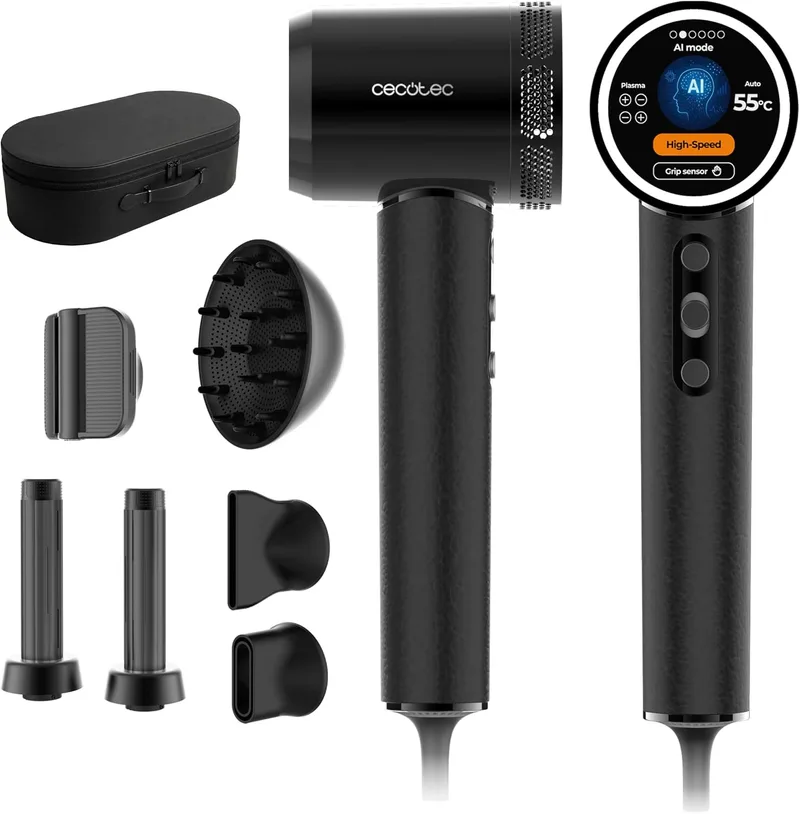 Cecotec ▫️ Secador de cabelo - 6 acessórios - DryGlam Waves i-Sensor Pro. 1600 W, motor sem escovas, tecnologia de infravermelhos, sensor de distância, reduz o frizz, plasma, 6 modos, sensor tátil, estojo em pele