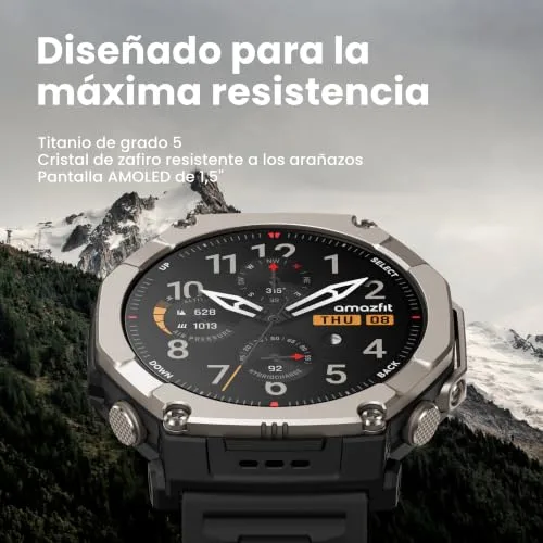 Amazfit ▫️ T-Rex Ultra 2 – Relógio inteligente para atividades ao ar livre, GPS de dupla banda, caixa em titânio de 51 mm, ecrã AMOLED de 1,5" com vidro de safira, lanterna, autonomia de 30 dias, mapas offline, resistente à água até 10 ATM 2