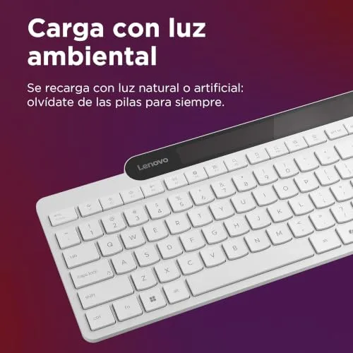 Lenovo ▫️ Teclado Bluetooth 800 com carregamento automático, recarrega-se com a luz ambiente, ligação para até 3 dispositivos, teclas silenciosas e plástico reciclado – Branco 2