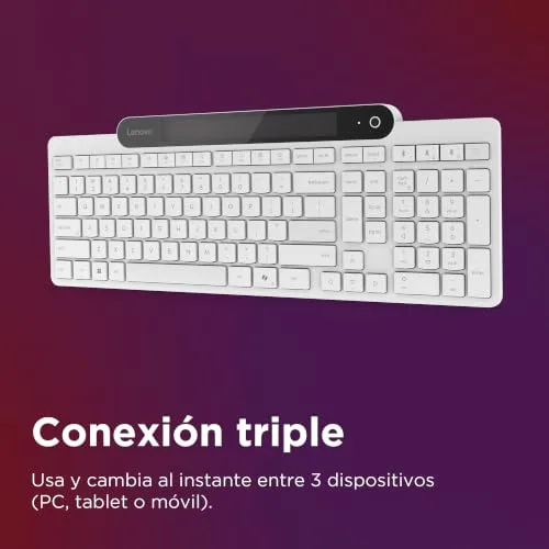 Lenovo ▫️ Teclado Bluetooth 800 com carregamento automático, recarrega-se com a luz ambiente, ligação para até 3 dispositivos, teclas silenciosas e plástico reciclado – Branco 3