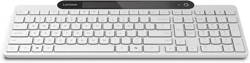 Lenovo ▫️ Teclado Bluetooth 800 com carregamento automático, recarrega-se com a luz ambiente, ligação para até 3 dispositivos, teclas silenciosas e plástico reciclado – Branco