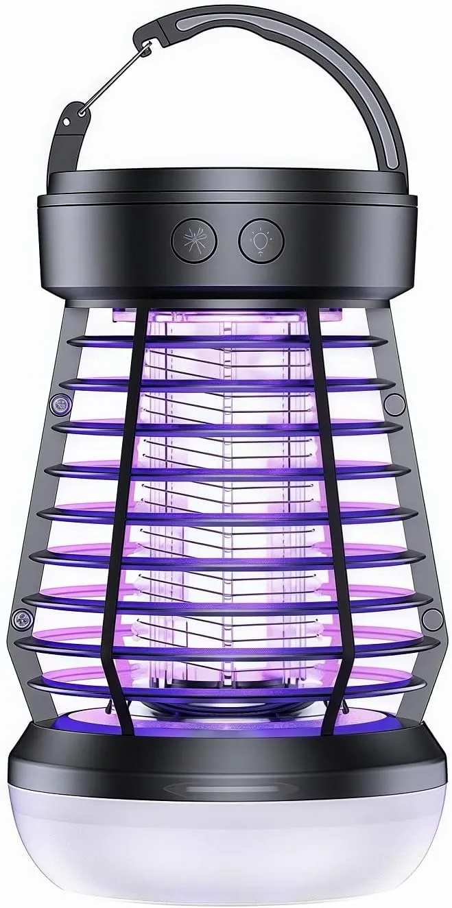 AOKKR ▫️ Lâmpada repelente de mosquitos UV 2000V, mata-mosquitos eléctrica recarregável de 2000mAh com carregamento USB, caixa em ABS à prova de água, luz LED suave e luz SOS, para campismo, jardim, varanda e quarto